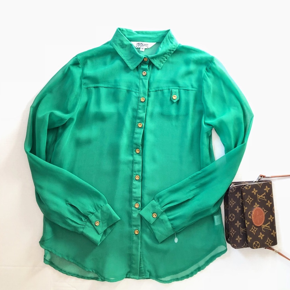Tramp Green Sheer Oversized Button Down Shirt